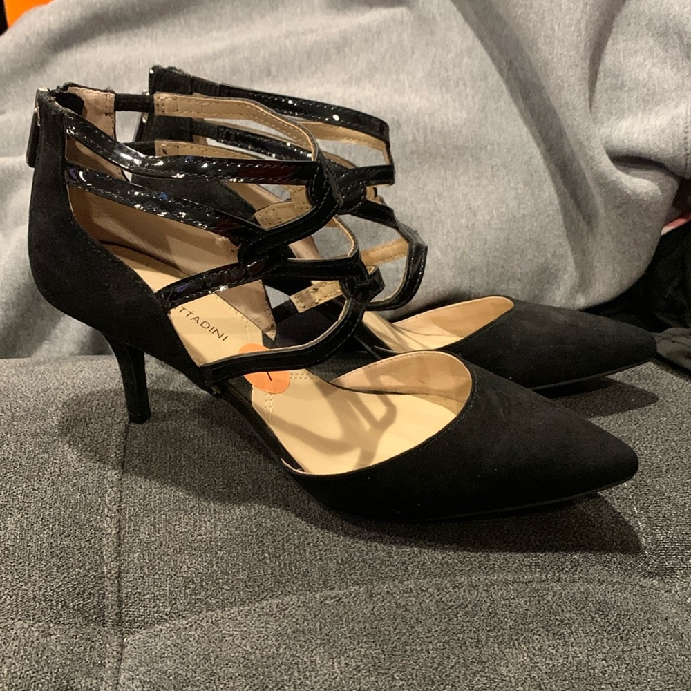 ADRIENNE VITTADINI Av-Shahin Women's Size 7M Black Faux Suede ZIP 3" Heels